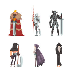 Poster - Medieval historical characters set. Majestic king, executioner, wizard and knight cartoon vector illustration