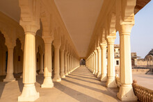 Colonnaded Walkway Of The Inner Courtyard Inside Ahhichatragarh Fort (Nagaur Fort); Nagaur, Rajasthan, India