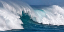 Crest And White Water Froth Of A Large, Breaking Wave, Maui; Hawaii, United States Of America