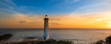 Lighthouse At Pointe Du Vieux Fort Overlooking The Caribbean Sea At Sunset, Southernmost Point Of Guadeloupe; Basse-Terre, Guadeloupe, French West Indies