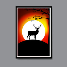 Digital Painting Illustration Deer Silhouette In The Moonlight Under The Stars