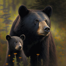 Black Bear With Cub