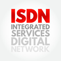 Poster - ISDN Integrated Services Digital Network - set of communication standards for simultaneous digital transmission of data over the digitalised circuits of telephone network, acronym text concept