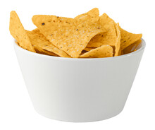Delicious Nachos With Cheese. Bowl Tortilla Chips Stock Photo. Mexican Nachos With Cheese. Corn Chips Isolated Stock Photo.
