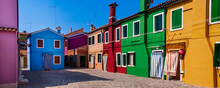 Colorful Houses On Burano Island In Veneto; Venice, Italy