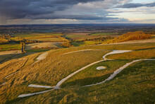 View Of The Uffington White Horse And A Vast Landscape Of Countryside To The Horizon, Near Wantage, Oxfordshire, Great Britain; Oxfordshire, England