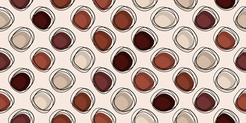 Leinwandbilder - Coffee circles hand drawn with doodles. Vector print for seamless webs. Stylish illustration seamless for wallpaper and print surfaces.