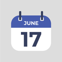 Poster - Flat icon calendar June 17 isolated on gray background. illustration symbol template in trendy style. Can be used for many purposes.
