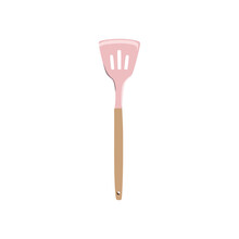 Vector Illustration Of Modern Slotted Spatula With Pink Tip, In Trendy Flat Cartoon Design Style. Editable Graphic Resources For Many Purposes.