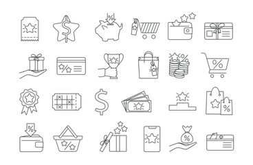 Fototapete - Business line icons set. Collection of graphic elements for website. Marketing and promotion of goods on Internet, advertising. Cartoon flat vector illustrations isolated on white background