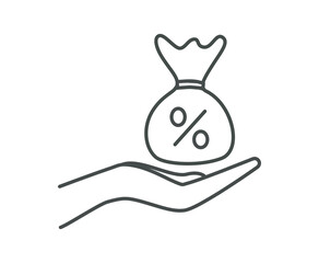 Fototapete - Marketing bag line icon. Sticker for social media and messenger. Metaphor for discounts and special offers. Holiday and festival, cashback and present for customers. Cartoon flat vector illustration