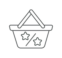 Fototapete - Marketing cart line icon. Basket with stars, symbol of quality, rating and ranking. Bonuses and prizes, special offer. Logo for company, branding. UI and UX design. Cartoon flat vector illustration