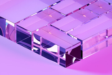 Poster - 3d illustration of different rows of    purple  squares .Set of cubes on monocrome background, pattern. Geometry  background