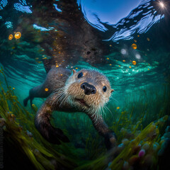 Poster - Baby Otter swim underwater