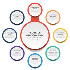 Poster - Circular layout diagram with 8 points of steps, sequence, colorful circle infographic element template vector.