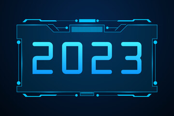 Happy New Year 2023 , futuristic technology concept,