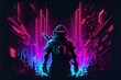 © CravenA - Illustration of gaming background, abstract cyberpunk style of gamer wallpaper, neon glow light of scifi fluorescent sticks. Digitally generated Ai image. Not based on any actual scene or pattern