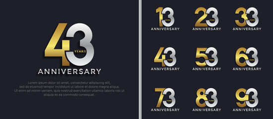 set of anniversary logo style silver and gold color on dark background for special moment