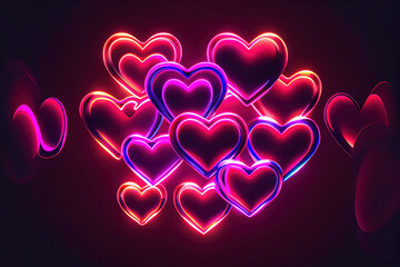 many glowing hearts - pink background for valentines day, love heart. Neural network generated Ai art. Digitally generated image. Not based on any actual scene or pattern.