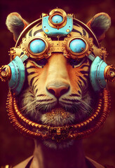 Wall Mural - steampunk tiger with glasses