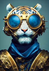 Wall Mural - steampunk tiger with glasses