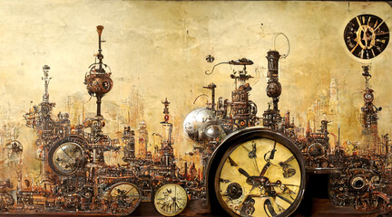 Wall Mural - old clock steampunk mechanism.
