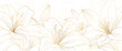 Luxury floral golden line art wallpaper. Elegant gradient gold lily flowers pattern background. Design illustration for decorative, card, home decor, invitation, packaging, print, cover, banner. 