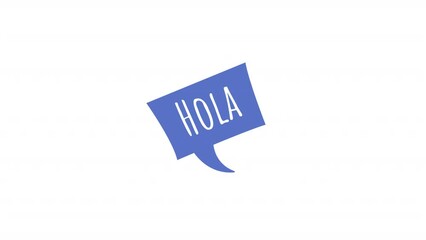 Fototapete - Animated blue speech bubble element. Flat cartoon style HD video footage. Hello in Spanish. Square text shape color illustration on white background with alpha channel transparency for animation
