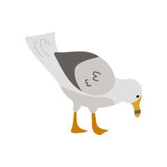 Wall Mural - seagull pecking cartoon character flat vector illustration. cute comic gull, atlantic bird. nature, 