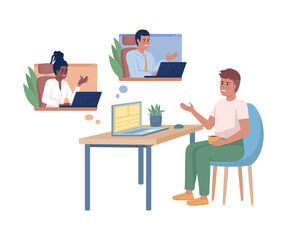 Poster - online communication semi flat color vector characters. editable figures. full body character on whi