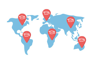 Poster - Study abroad destinations semi flat color vector objects. Editable elements. Items on white. International universities simple cartoon style illustration for web graphic design and animation