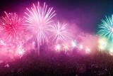 Fototapeta Londyn - New Year's Fireworks Celebration over World Cities and Landmarks Illustration Background Image