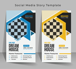 Wall Mural - Real estate and home apartment social media story template design, Real estate house property social media stories, and post template design