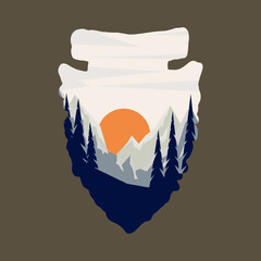 Wall Mural - arrowhead with mountain landscape. design element for poster, card, banner, emblem, sign. vector ill