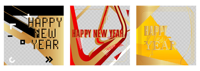 Poster - Luxury deluxe Happy New Year vector illustration poster set. Abstract elegant event Template for website, banner, book cover, presentation.