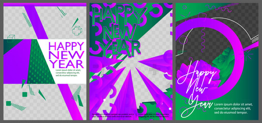 Poster - Luxury deluxe Happy New Year vector illustration poster set. Abstract elegant event Template for website, banner, book cover, presentation.