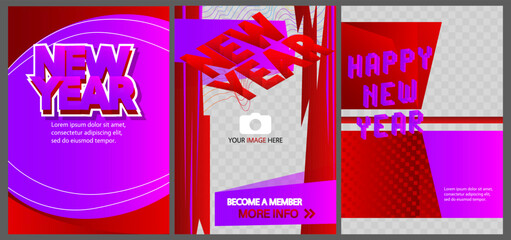 Poster - Luxury deluxe Happy New Year vector illustration poster set. Abstract elegant event Template for website, banner, book cover, presentation.
