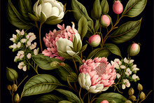 Peonies And Lilies Floral Pattern In A Vintage Print Style Ideal For Backgrounds