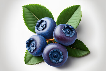 Poster - Isolated fresh blueberries on a white backdrop. Best view. Generative AI