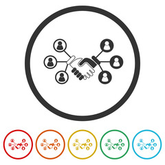 Poster - Partnership handshake group icon. Set icons in color circle buttons