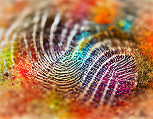 Poster - Close up beautiful abstract multi colored fingerprint on background texture for design.	
