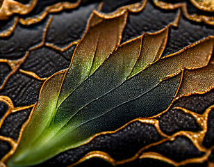Poster - Close up Beautiful abstract leaf in light. Minimalism modern style concept. Dark Background pattern for design.	