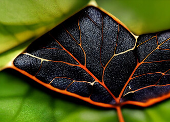 Aufkleber - Close up Beautiful abstract leaf in light. Minimalism modern style concept. Dark Background pattern for design.	