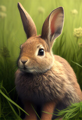 Poster - Cute adorable animal, young rabbit on a straw,