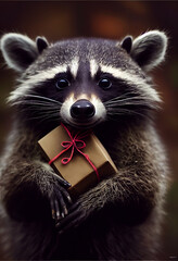 Poster - Cute adorable animal, young raccoon, on a holiday background. 