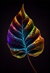 Aufkleber - Close up Beautiful abstract leaf in colorful light. Minimalism modern style concept. Dark Background pattern for design.	