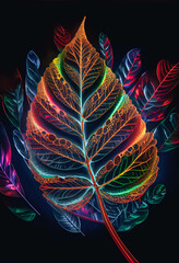Aufkleber - Close up Beautiful abstract leaf in colorful light. Minimalism modern style concept. Dark Background pattern for design.	