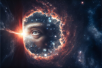 Poster - Universe within. Human inside the universe. The concept on scientific and philosophical topics. 