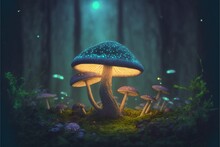 Fantasy Mushroom In Mistry Forest. Generative AI