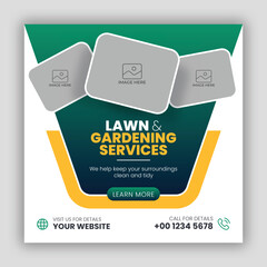 Lawn garden or landscaping service social media post and web banner template design concept